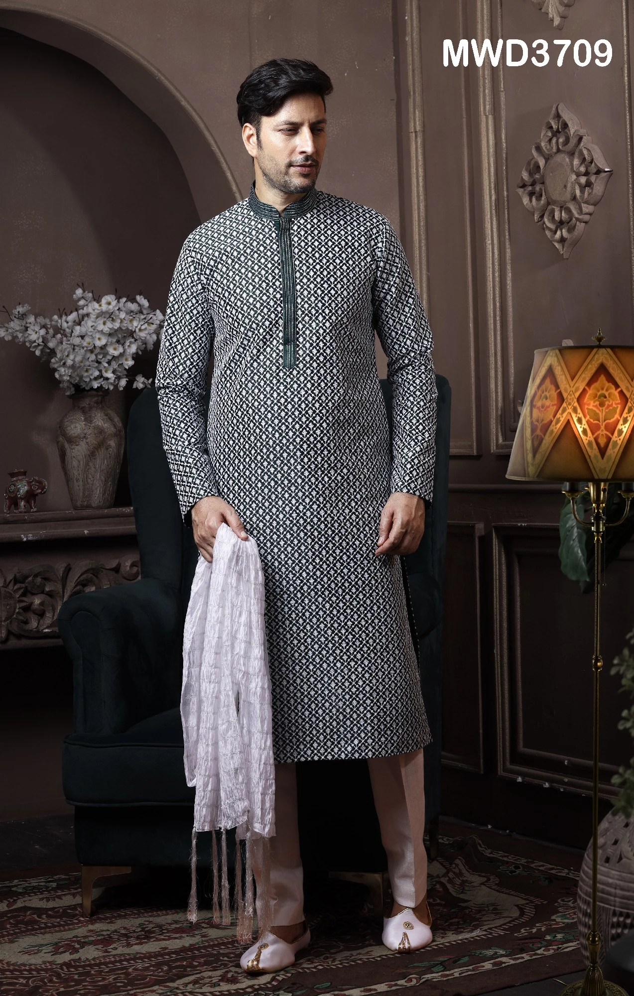 Black Chikankari Readymade Kurta Pajama In Silk, 36-1.webp